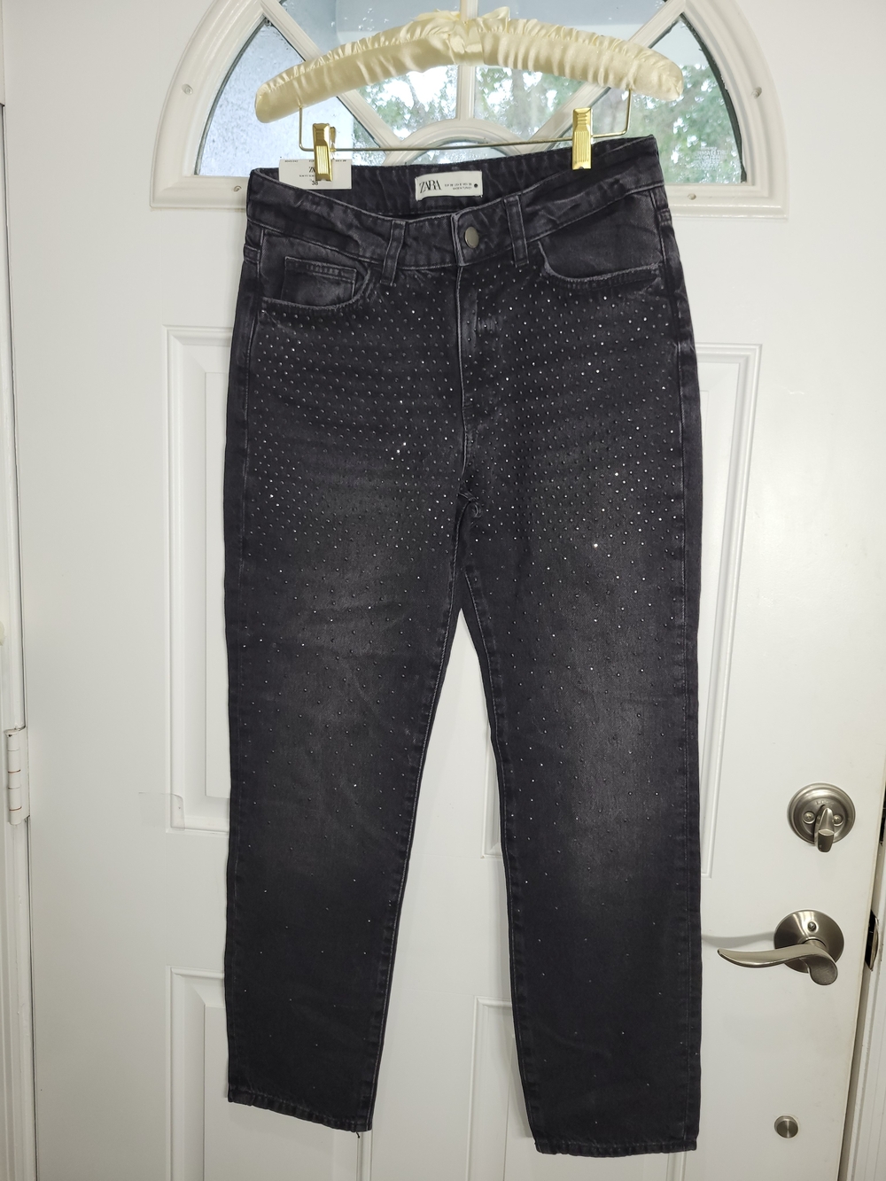 Zara Black High-Rise Rhinestones Studded Jeans Size 6